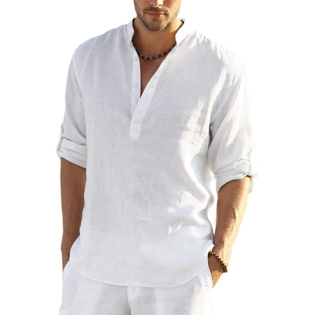 Relaxed Linen Shirt for Men | Long Roll-Up Sleeves