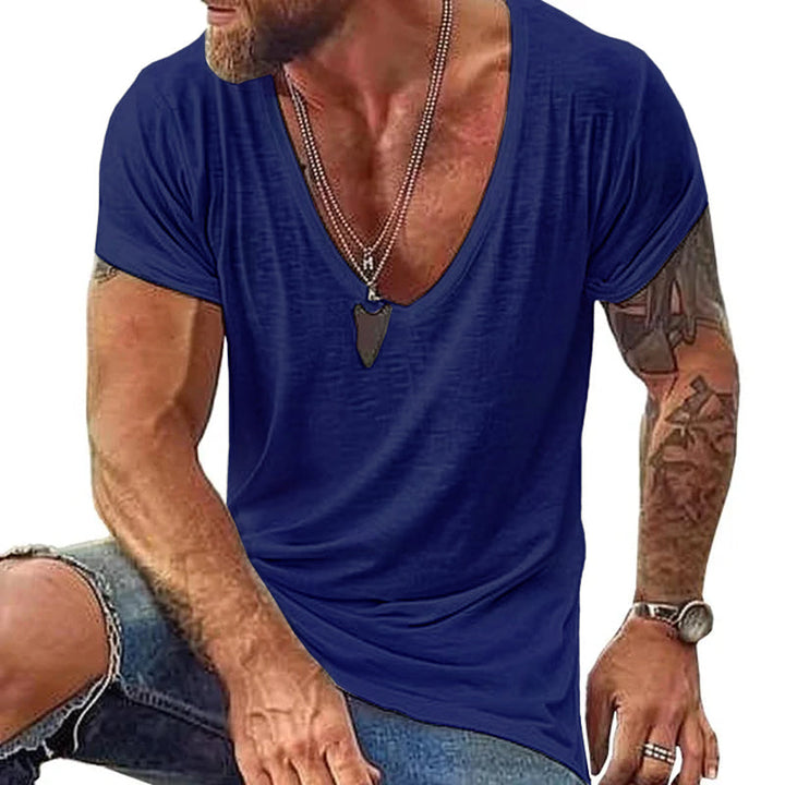 Men's Deep V-Neck Summer Lightweight Fleece T-Shirt