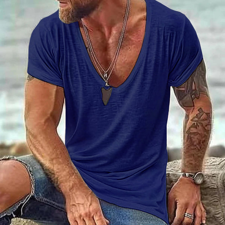 Men's Deep V-Neck Summer Lightweight Fleece T-Shirt