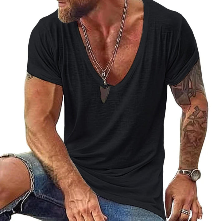 Men's Deep V-Neck Summer Lightweight Fleece T-Shirt