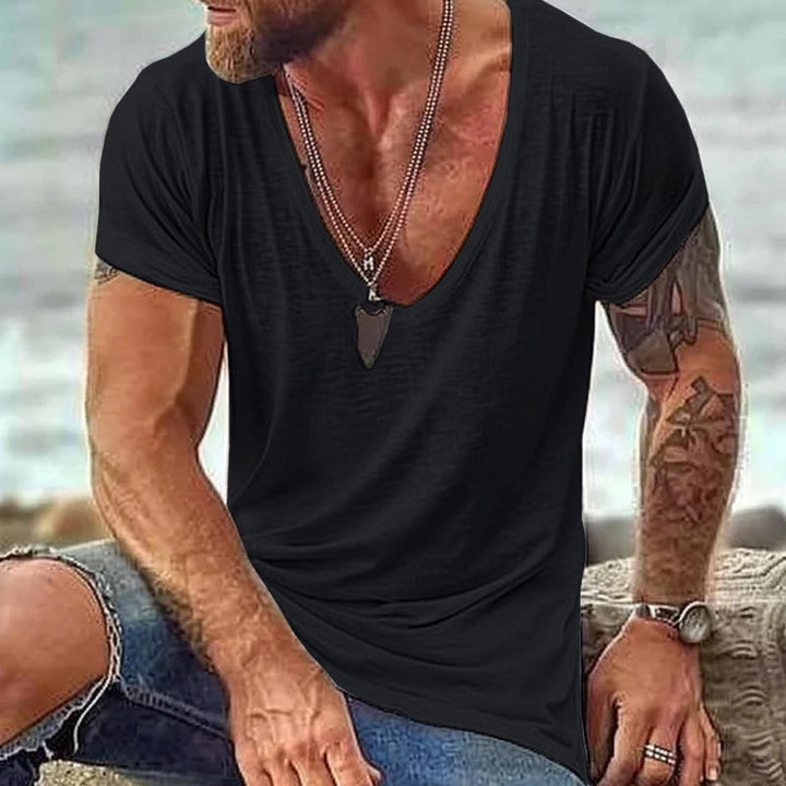 Men's Deep V-Neck Summer Lightweight Fleece T-Shirt