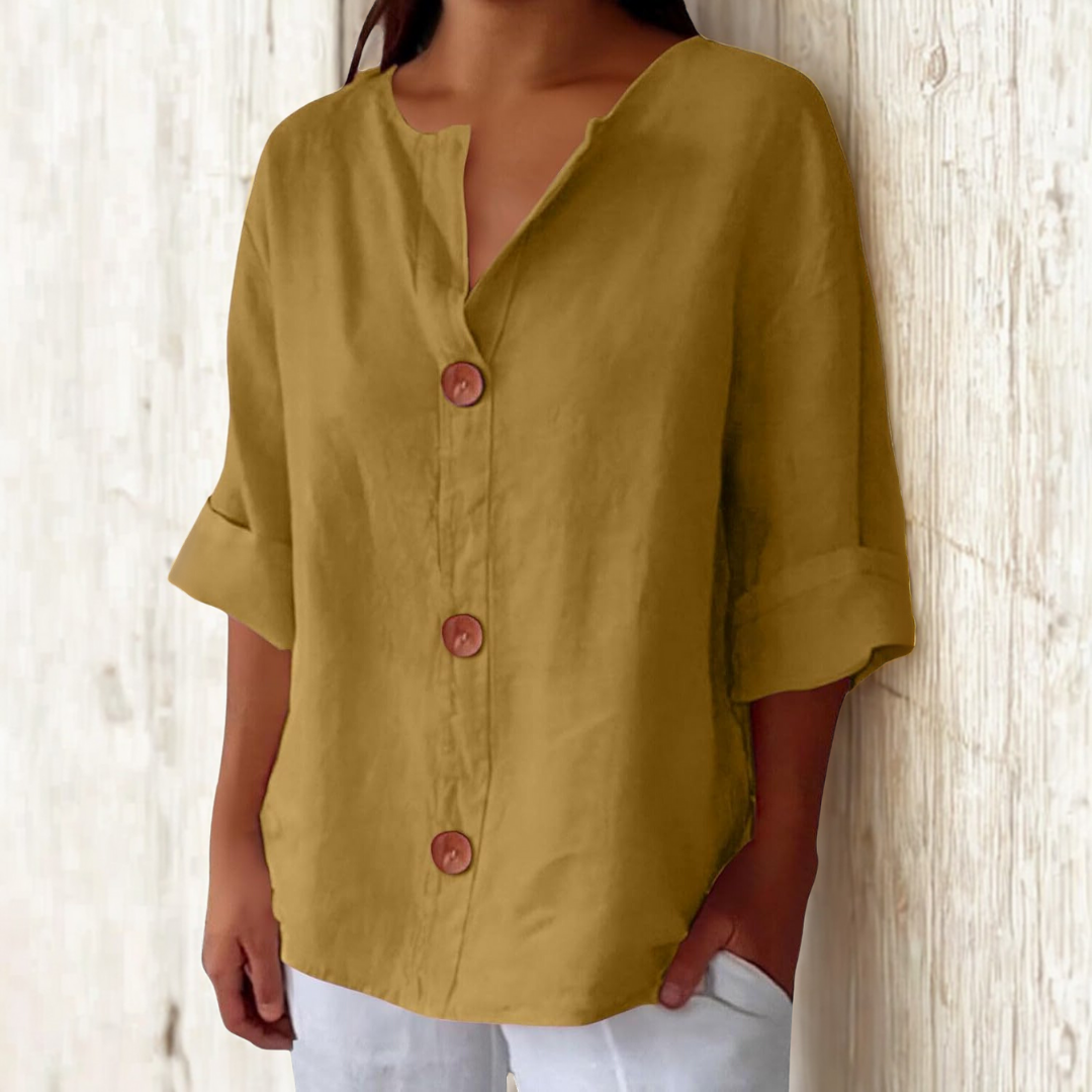 Linen Blend Casual Button Up Blouse For Women Lightweight