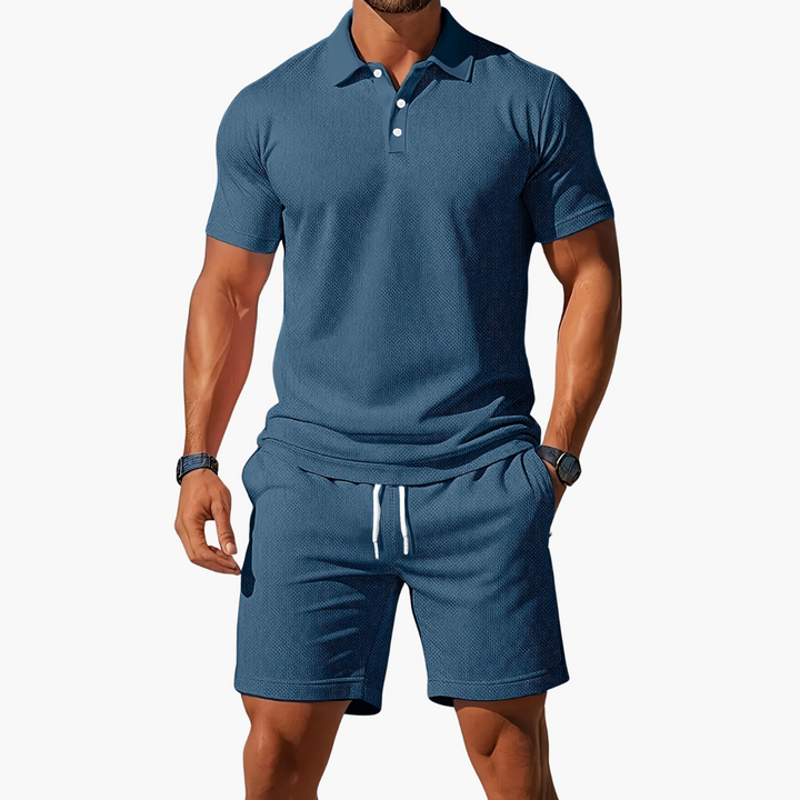 Men's Premium Knit Polo and Shorts Two Piece Set