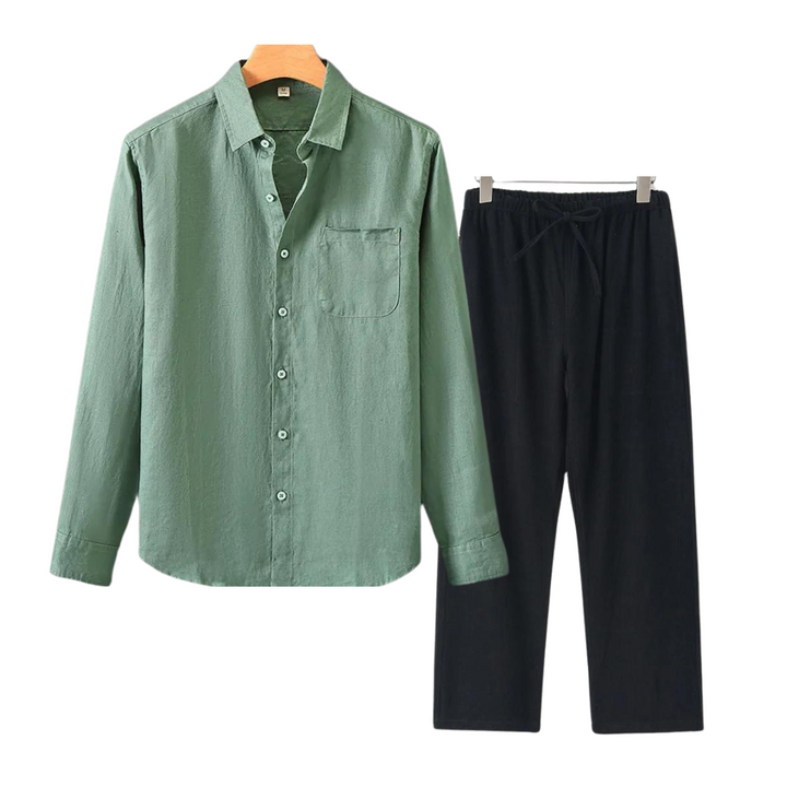 Men's Linen Shirt and Pants Set Summer Fashion Breathable Cotton Linen Outfit Set