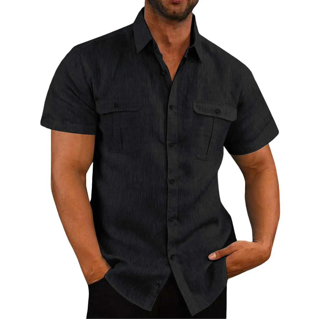 Men's Casual Linen Blend Short Sleeve Button Down Safari Shirt