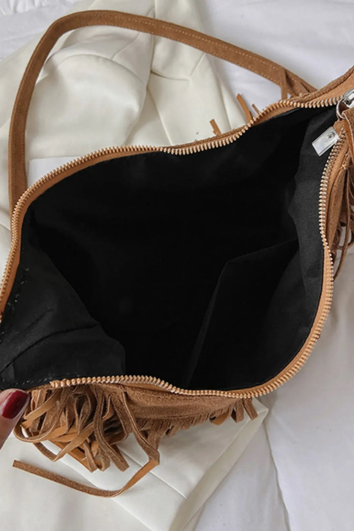 Suede Tassel Fringe Shoulder Bag for Women Summer Festival Style