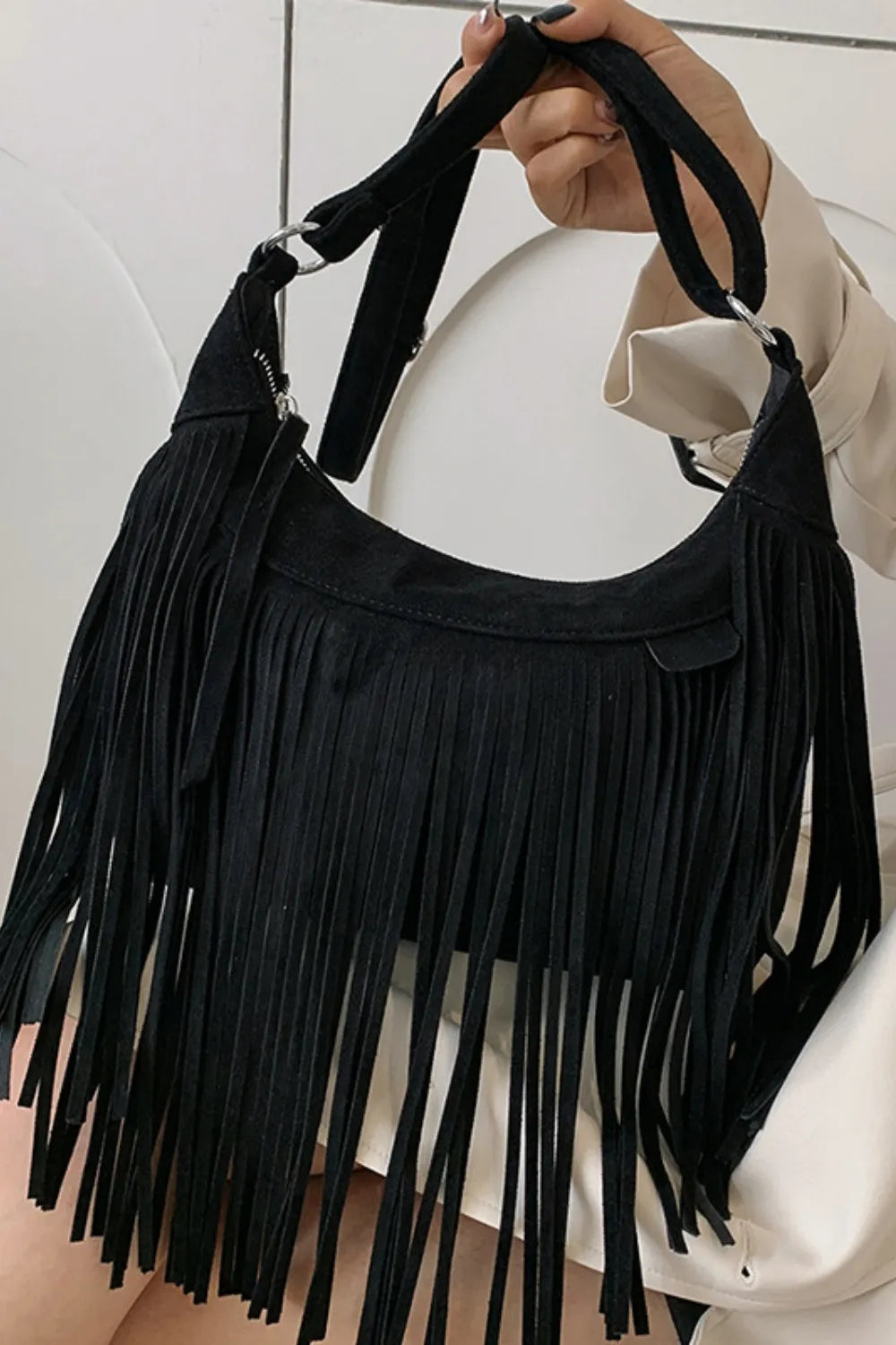 Suede Tassel Fringe Shoulder Bag for Women Summer Festival Style