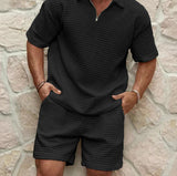 Men's Short Sleeve Textured Outfit Set Summer Fashion Breathable Cotton Knit Suit