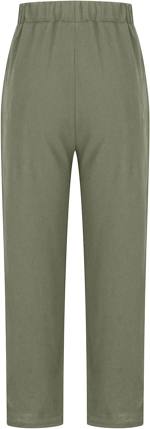 Cotton Linen Women's Casual Trousers Wide Leg Summer Pants