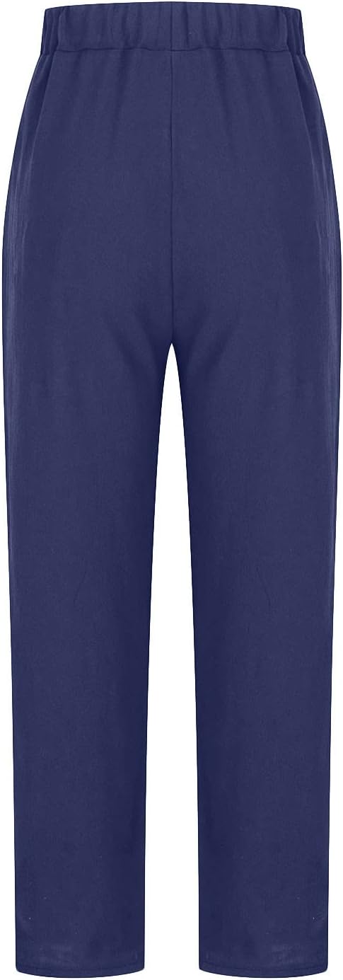 Cotton Linen Women's Casual Trousers Wide Leg Summer Pants