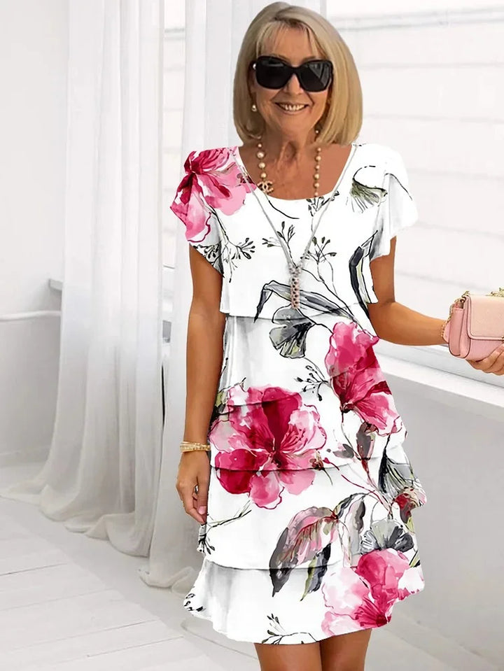 Women's Floral Ruffle Mini Dress Summer Fashion Breathable Cotton Sundress