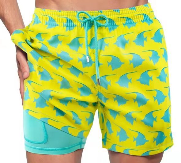 Swim Shorts for Men Quick Dry Double Layer Summer Beach Trunks