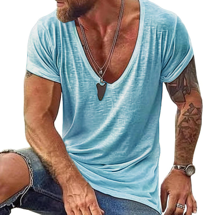 Men's Deep V-Neck Summer Lightweight Fleece T-Shirt