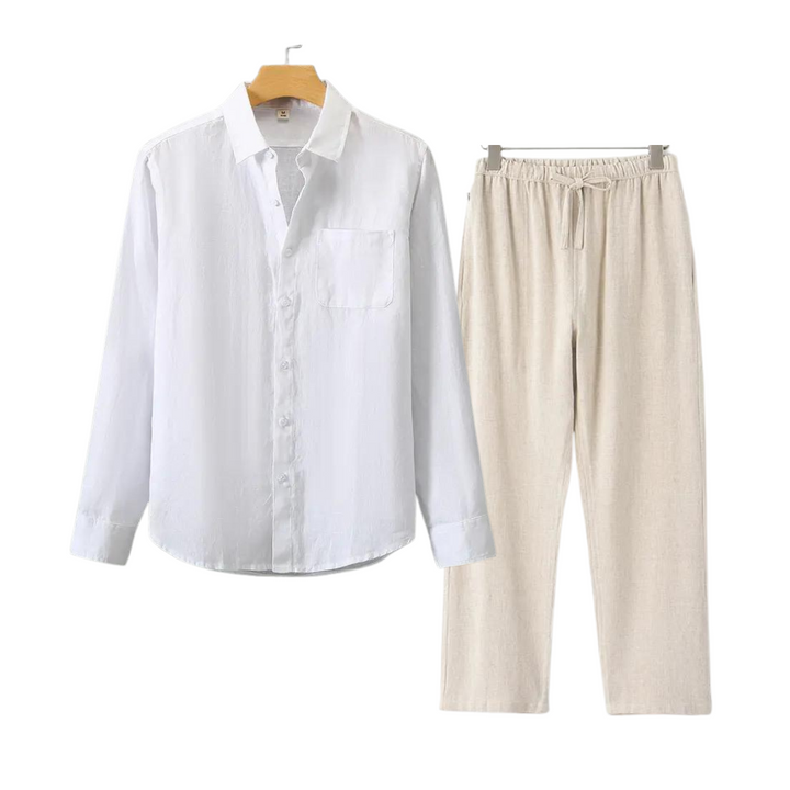 Men's Linen Shirt and Pants Set Summer Fashion Breathable Cotton Linen Outfit Set