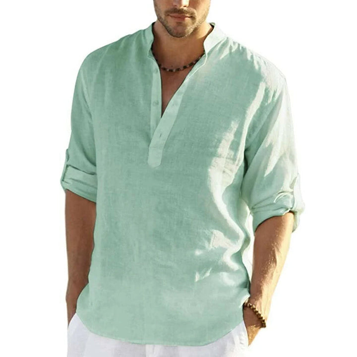 Relaxed Linen Shirt for Men | Long Roll-Up Sleeves