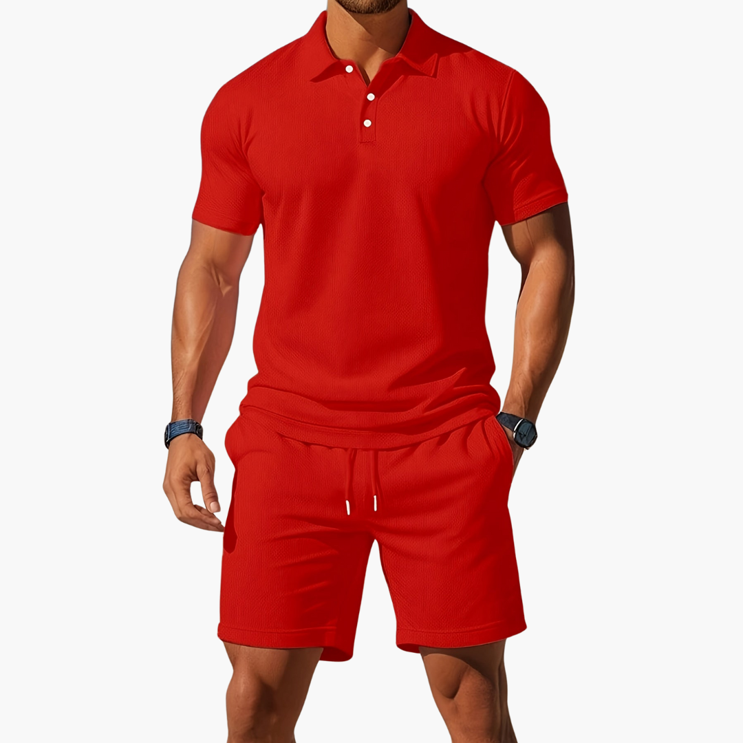 Men's Premium Knit Polo and Shorts Two Piece Set