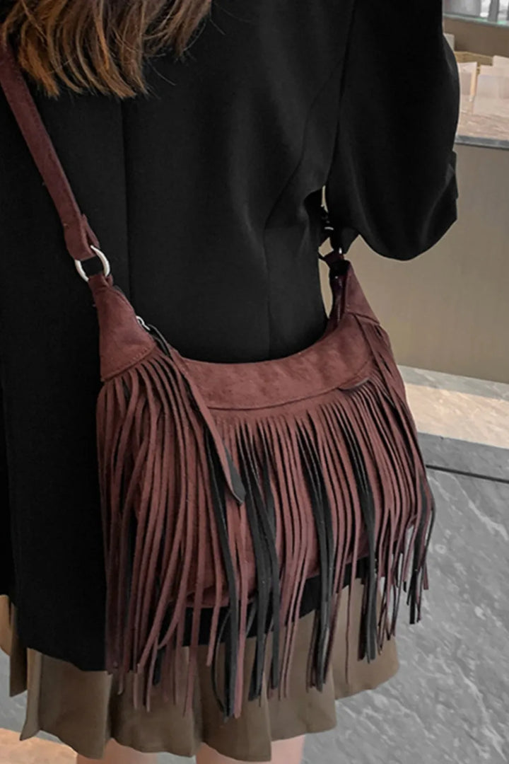 Suede Tassel Fringe Shoulder Bag for Women Summer Festival Style