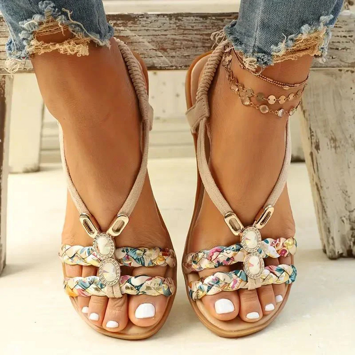 Sandals Women's Floral Beaded Faux Leather Summer Sandals