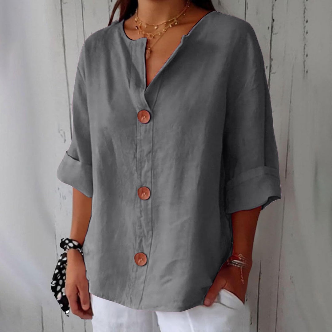 Linen Blend Casual Button Up Blouse For Women Lightweight