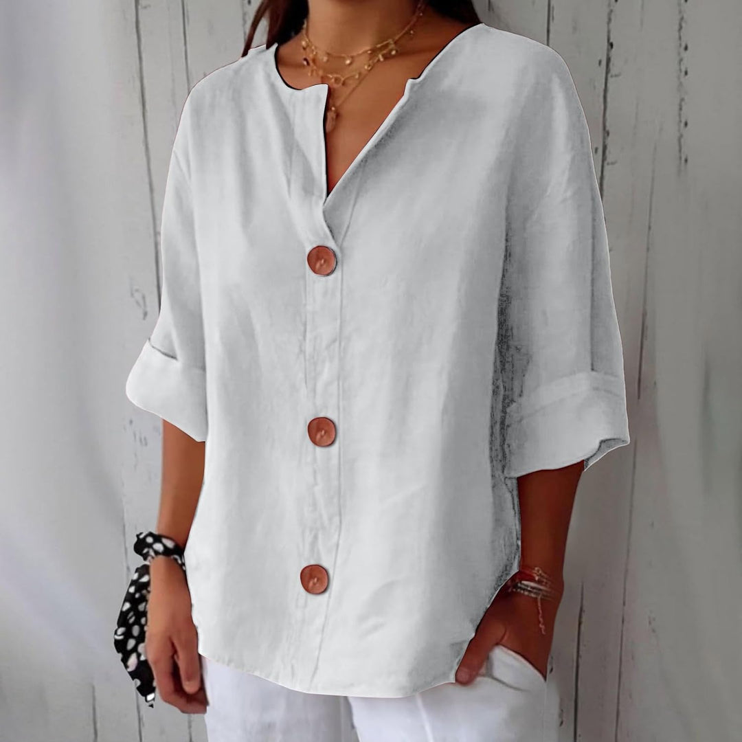 Linen Blend Casual Button Up Blouse For Women Lightweight
