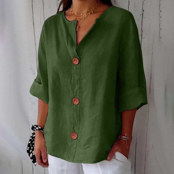 Linen Blend Casual Button Up Blouse For Women Lightweight