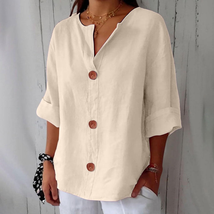 Linen Blend Casual Button Up Blouse For Women Lightweight