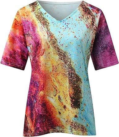 Women's T-Shirt Summer Fashion Breathable Boho Print Casual V-Neck Tee