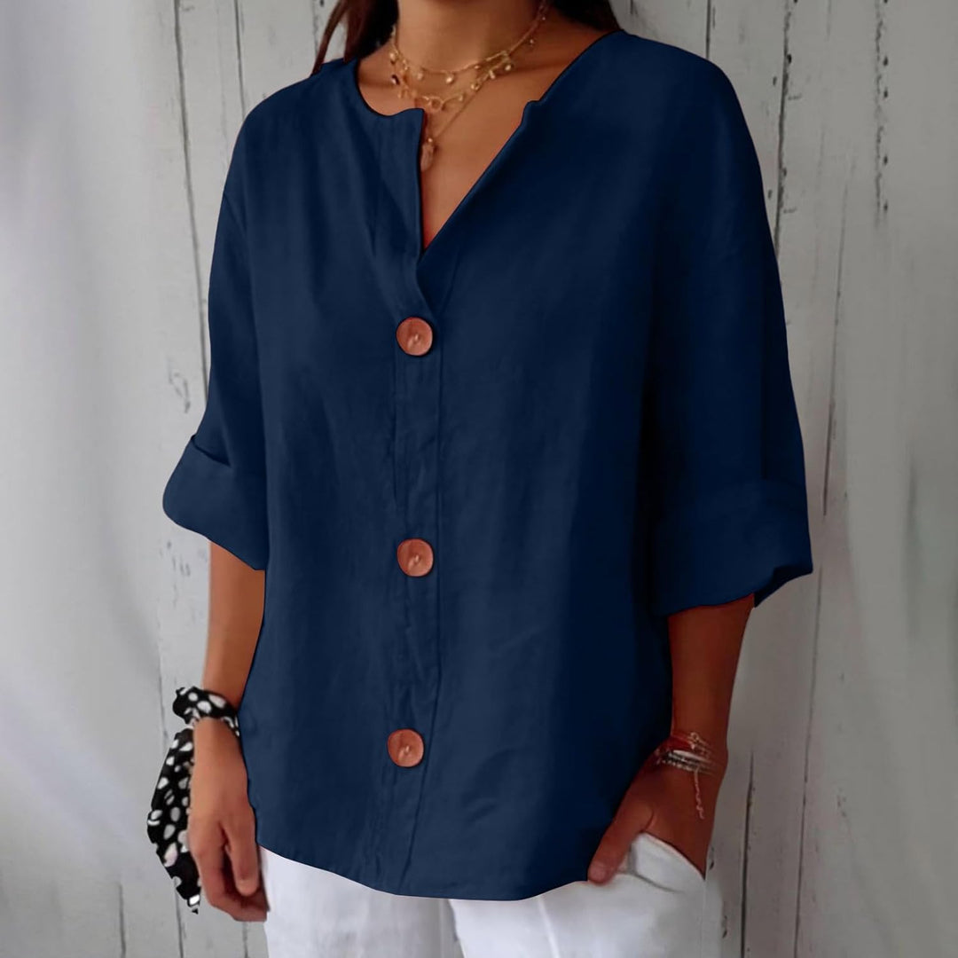 Linen Blend Casual Button Up Blouse For Women Lightweight