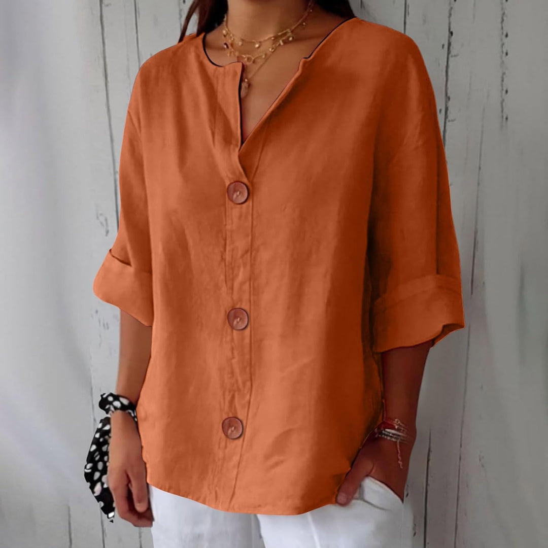 Linen Blend Casual Button Up Blouse For Women Lightweight