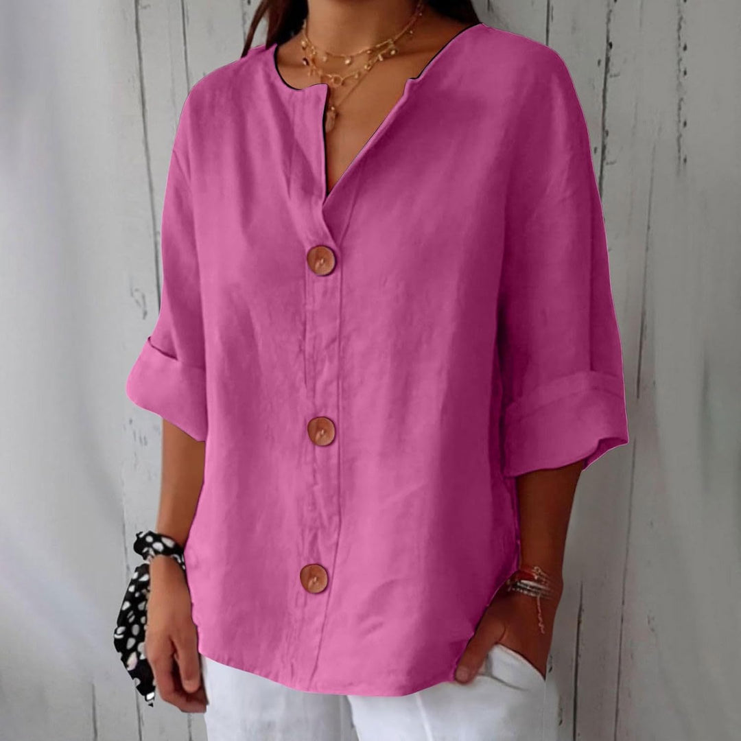 Linen Blend Casual Button Up Blouse For Women Lightweight