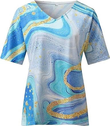 Women's T-Shirt Summer Fashion Breathable Boho Print Casual V-Neck Tee