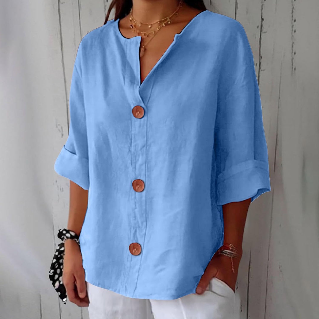 Linen Blend Casual Button Up Blouse For Women Lightweight