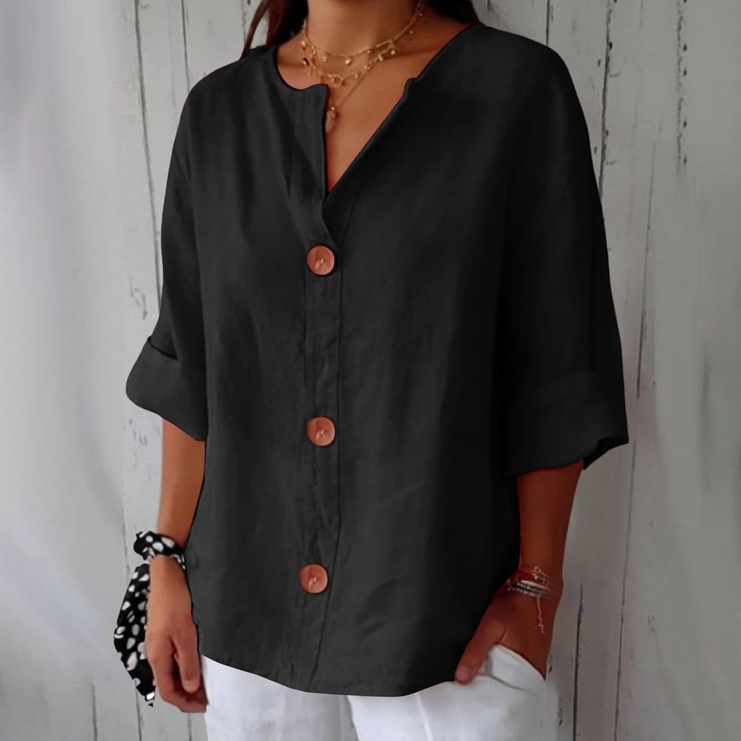 Linen Blend Casual Button Up Blouse For Women Lightweight