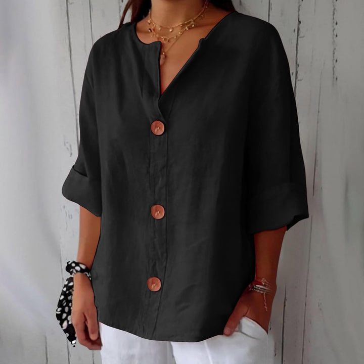 Linen Blend Casual Button Up Blouse For Women Lightweight