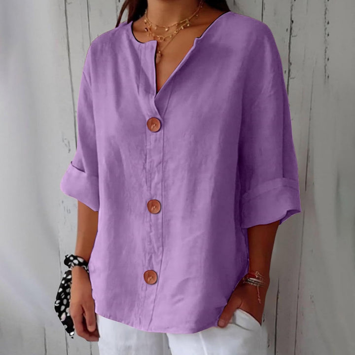 Linen Blend Casual Button Up Blouse For Women Lightweight