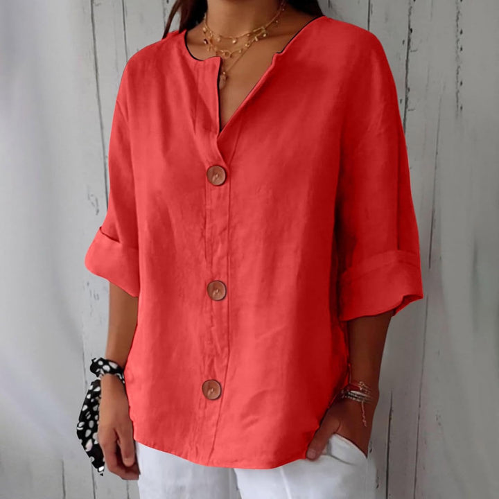 Linen Blend Casual Button Up Blouse For Women Lightweight