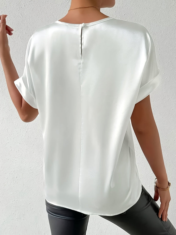 Satin Blouse Short Sleeve Cotton Blend Top Women's Summer Fashion