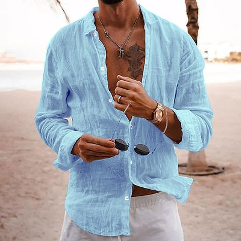 Men's Summer Shirt Long Sleeve Breathable Casual Summer Top