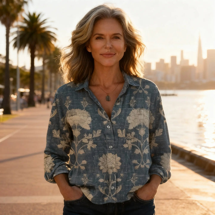 Women's Blouse Cotton Vintage Print Summer Long Sleeve Shirt