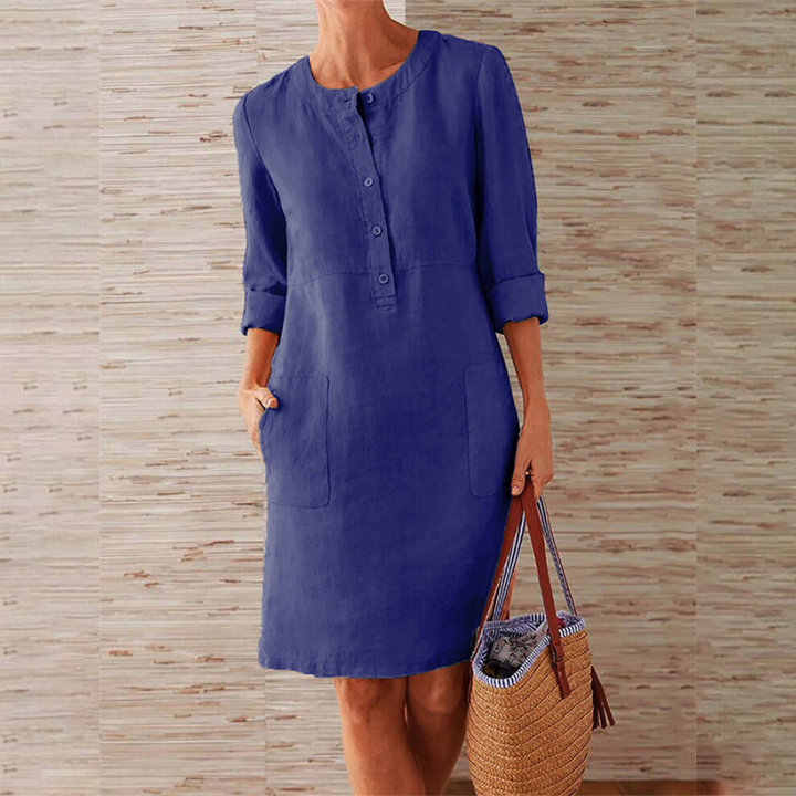 Women's Shift Dress Summer Fashion Breathable Cotton Linen Casual Mid-Length Gown