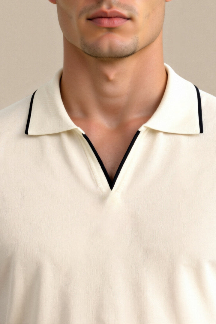 Men's Knit Polo Shirt Short Sleeve Open Collar Smart-Casual Top