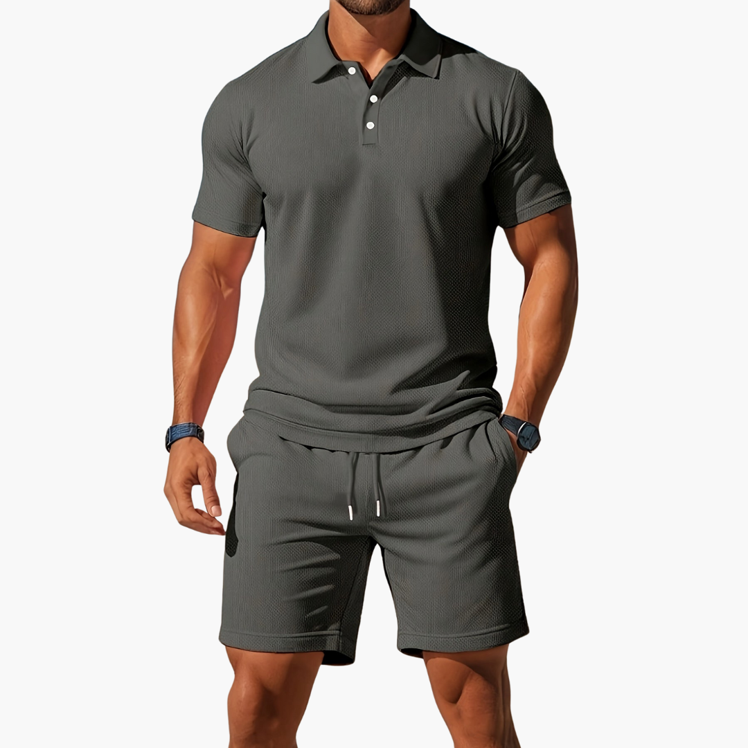 Men's Premium Knit Polo and Shorts Two Piece Set