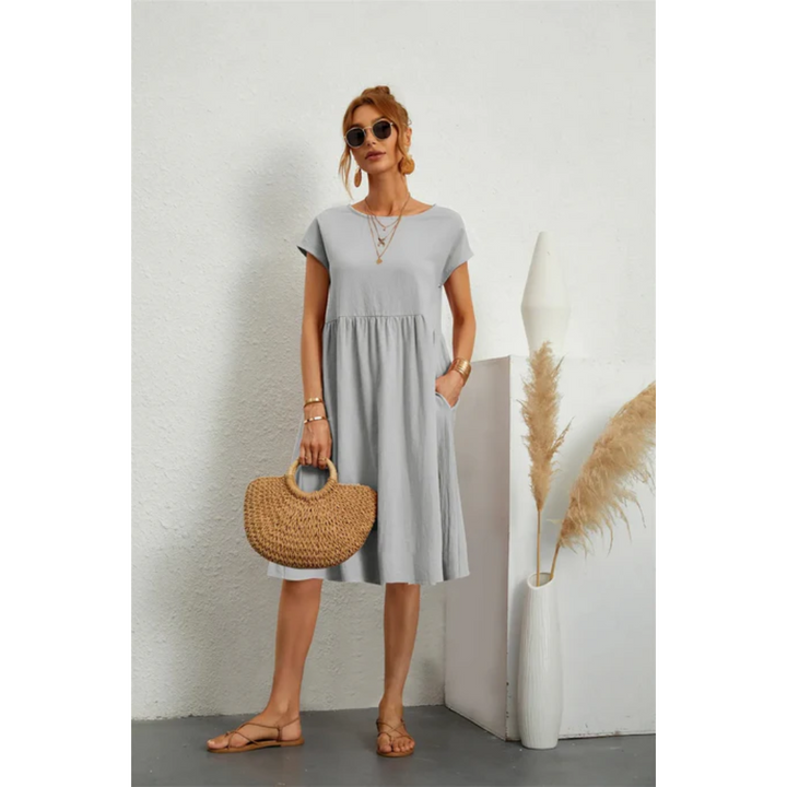 Smock Dress Women's Short Sleeve Linen Blend Casual A-Line Tunic
