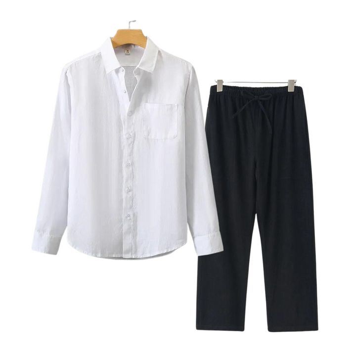 Men's Linen Shirt and Pants Set Summer Fashion Breathable Cotton Linen Outfit Set