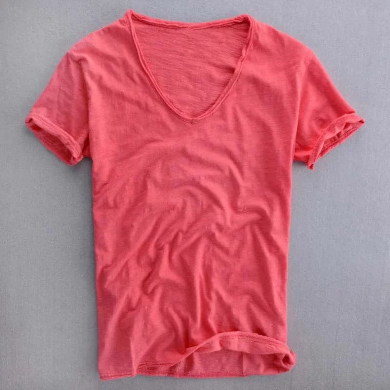 Men's V-Neck Cotton T-Shirt Lightweight Breathable Summer Tee