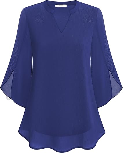 Women's Chiffon V Neck Blouse Summer Petal Sleeve Tunic Top