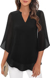 Women's Chiffon V Neck Blouse Summer Petal Sleeve Tunic Top