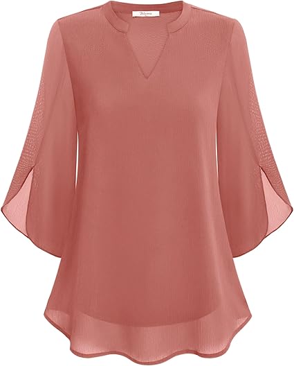 Women's Chiffon V Neck Blouse Summer Petal Sleeve Tunic Top