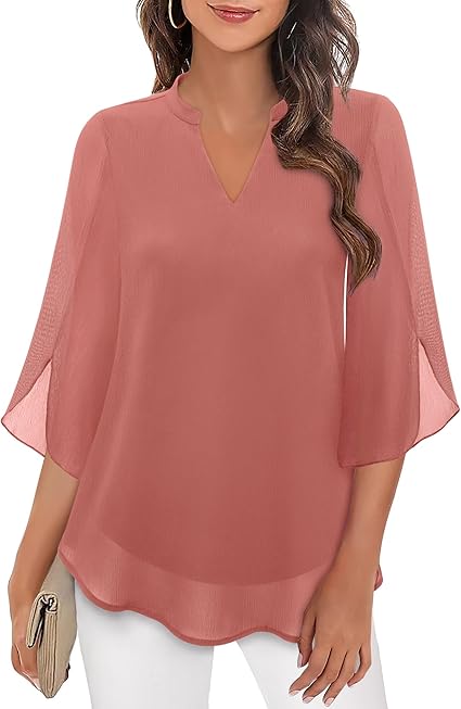Women's Chiffon V Neck Blouse Summer Petal Sleeve Tunic Top