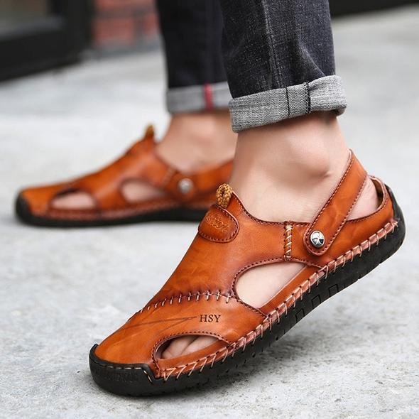 Men's Leather Summer Sandals Closed Toe Fisherman Shoes
